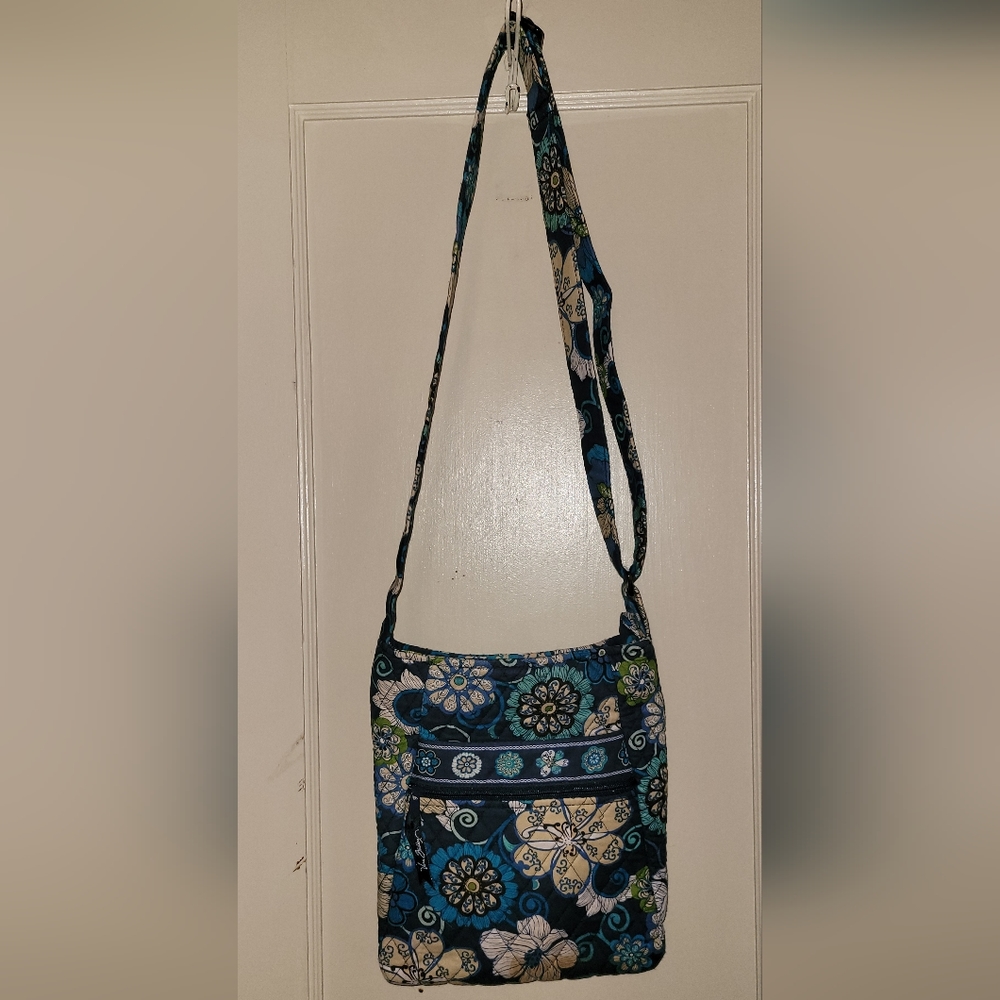 VB Crossbody Bag w/ matching Trifold Wallet - Mod Blue Floral Pattern Retired